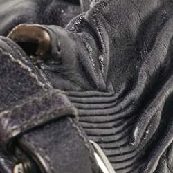 Miu Miu Dark Blue Leather Ruched Buckle Clutch