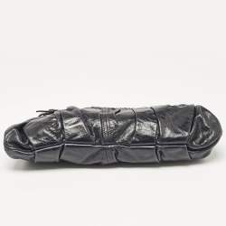 Miu Miu Dark Blue Leather Ruched Buckle Clutch