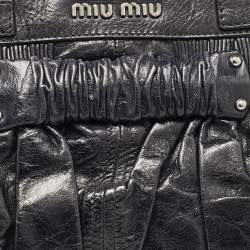 Miu Miu Dark Blue Leather Ruched Buckle Clutch