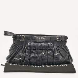 Miu Miu Dark Blue Leather Ruched Buckle Clutch