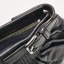 Miu Miu Dark Blue Leather Ruched Buckle Clutch