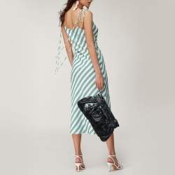 Miu Miu Dark Blue Leather Ruched Buckle Clutch