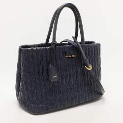 Miu Miu Blue Matelasse Leather Tote