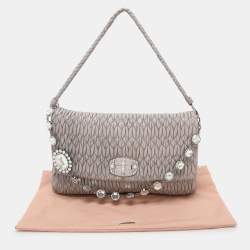 Miu Miu Grey Matelassé Nappa Leather Crystal Shoulder Bag