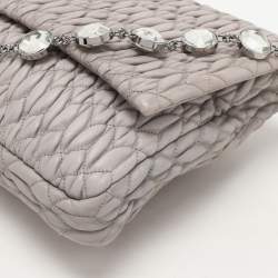 Miu Miu Grey Matelassé Nappa Leather Crystal Shoulder Bag