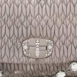 Miu Miu Grey Matelassé Nappa Leather Crystal Shoulder Bag