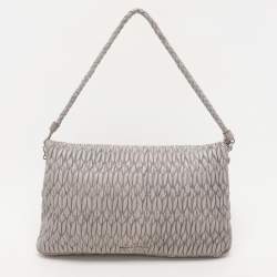 Miu Miu Grey Matelassé Nappa Leather Crystal Shoulder Bag