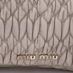Miu Miu Grey Matelassé Nappa Leather Crystal Shoulder Bag
