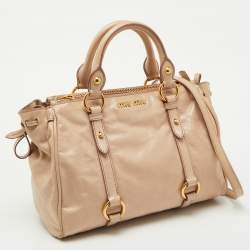 Miu Miu Beige Leather Gathered Tote