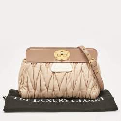 Miu Miu Beige/Cream Matelassé Leather Frame Crossbody Bag