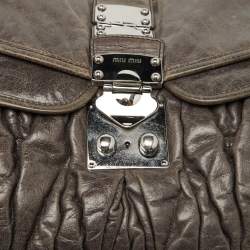 Miu Miu Grey Matelassé Lux Leather Coffer Hobo