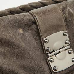 Miu Miu Grey Matelassé Lux Leather Coffer Hobo