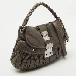 Miu Miu Grey Matelassé Lux Leather Coffer Hobo