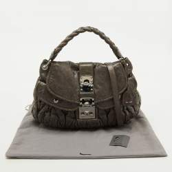 Miu Miu Grey Matelassé Lux Leather Coffer Hobo