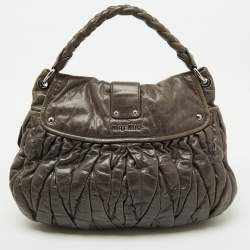 Miu Miu Grey Matelassé Lux Leather Coffer Hobo