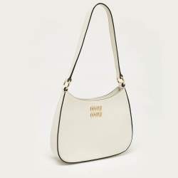 Pre Owned Miu Miu White Madras Leather Hobo