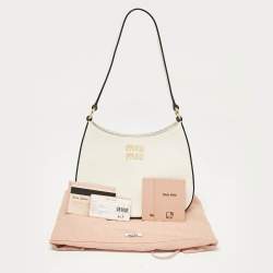 Pre Owned Miu Miu White Madras Leather Hobo