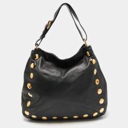 Miu Miu Black Leather Studded Hobo