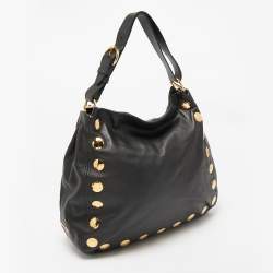 Miu Miu Black Leather Studded Hobo