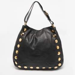 Miu Miu Black Leather Studded Hobo