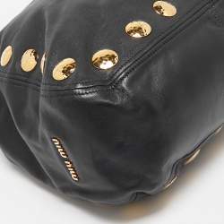 Miu Miu Black Leather Studded Hobo