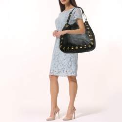 Miu Miu Black Leather Studded Hobo