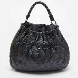 Miu Miu Black Leather Patchwork Harlequin Hobo