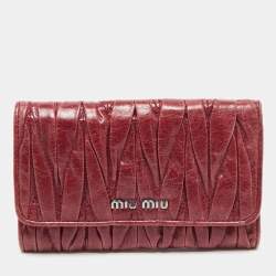 Miu Miu Burgundy Matelassé Leather Flap Trifold Wallet