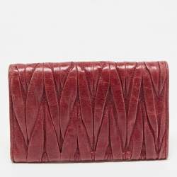 Miu Miu Burgundy Matelassé Leather Flap Trifold Wallet