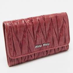 Miu Miu Burgundy Matelassé Leather Flap Trifold Wallet