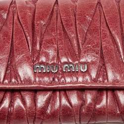 Miu Miu Burgundy Matelassé Leather Flap Trifold Wallet