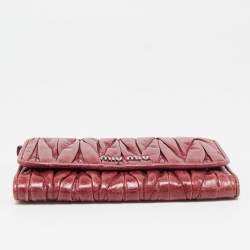 Miu Miu Burgundy Matelassé Leather Flap Trifold Wallet