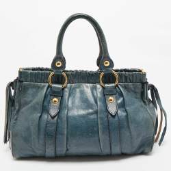 Miu Miu Teal Blue Leather Matelassé Tote