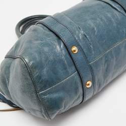 Miu Miu Teal Blue Leather Matelassé Tote