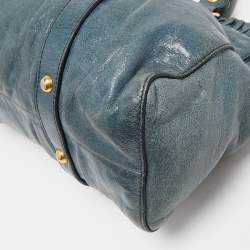 Miu Miu Teal Blue Leather Matelassé Tote