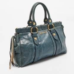 Miu Miu Teal Blue Leather Matelassé Tote