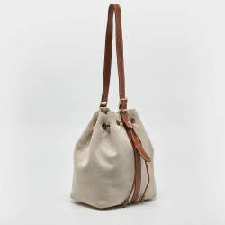 Miu Miu Brown/Natural Canvas Logo Drawstring Bucket Bag