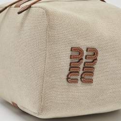 Miu Miu Brown/Natural Canvas Logo Drawstring Bucket Bag