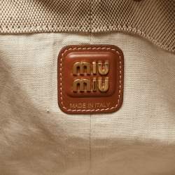 Miu Miu Brown/Natural Canvas Logo Drawstring Bucket Bag
