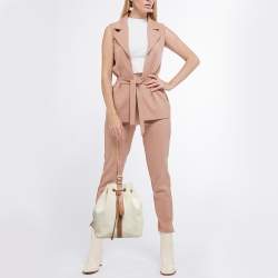 Miu Miu Brown/Natural Canvas Logo Drawstring Bucket Bag