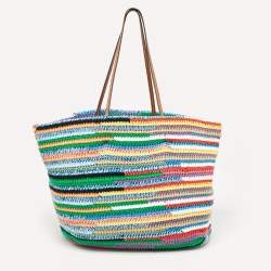 Miu Miu Multicolor Crochet Fabric Shopper Tote