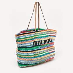 Miu Miu Multicolor Crochet Fabric Shopper Tote