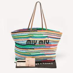 Miu Miu Multicolor Crochet Fabric Shopper Tote