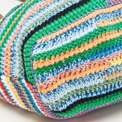 Miu Miu Multicolor Crochet Fabric Shopper Tote
