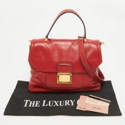 Miu Miu Red Vetello Soft Leather Push Lock Flap Top Handle Bag