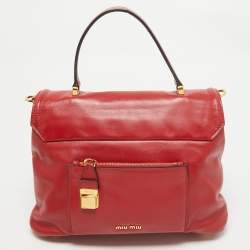 Miu Miu Red Vetello Soft Leather Push Lock Flap Top Handle Bag