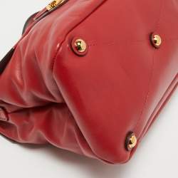 Miu Miu Red Vetello Soft Leather Push Lock Flap Top Handle Bag