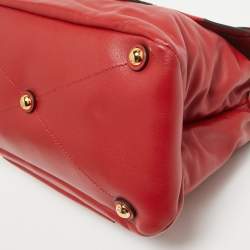 Miu Miu Red Vetello Soft Leather Push Lock Flap Top Handle Bag
