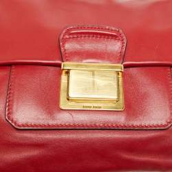 Miu Miu Red Vetello Soft Leather Push Lock Flap Top Handle Bag