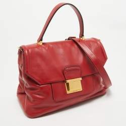 Miu Miu Red Vetello Soft Leather Push Lock Flap Top Handle Bag